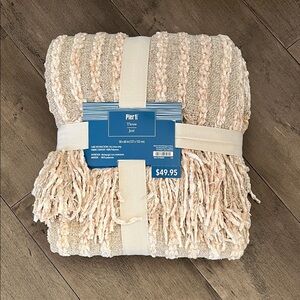 NEW Pier 1 Textured Neutral Striped Throw Blanket